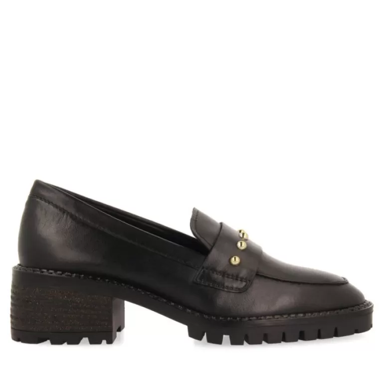 Gioseppo Loafers*Ahtari Women'S Black Leather Moccasins With Studs