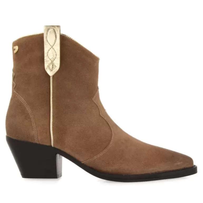 Gioseppo Boots & Ankle Boots*Airth Women'S Taupe Split-Suede Cowboy Boots With Gold Details