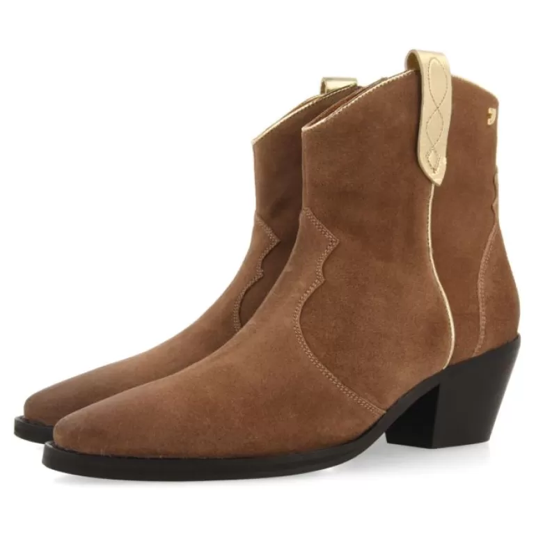 Gioseppo Boots & Ankle Boots*Airth Women'S Taupe Split-Suede Cowboy Boots With Gold Details