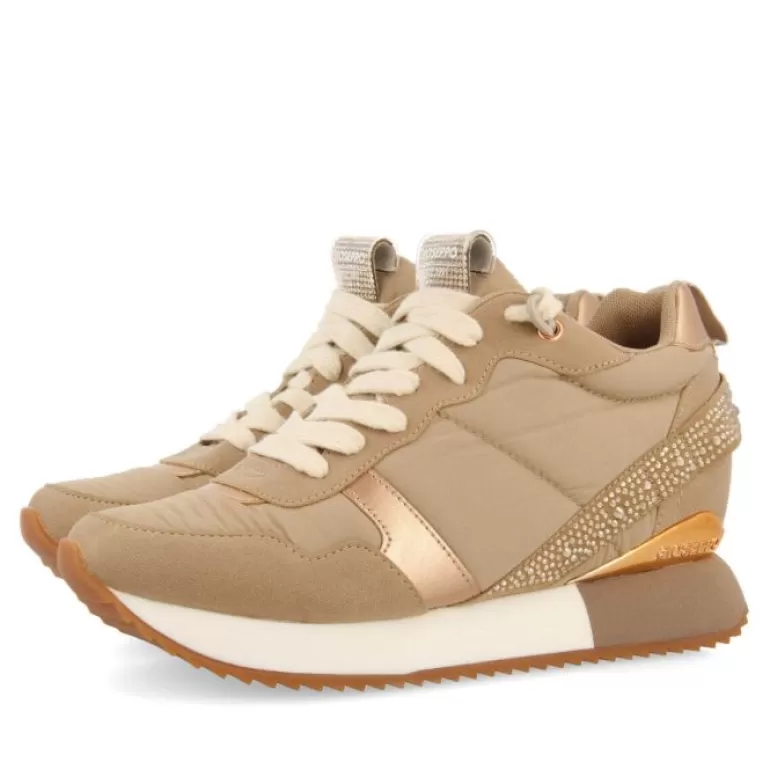 Gioseppo Sneakers*Allanton Women'S Beige Monochrome Sneakers With Inner Wedges And Crystals
