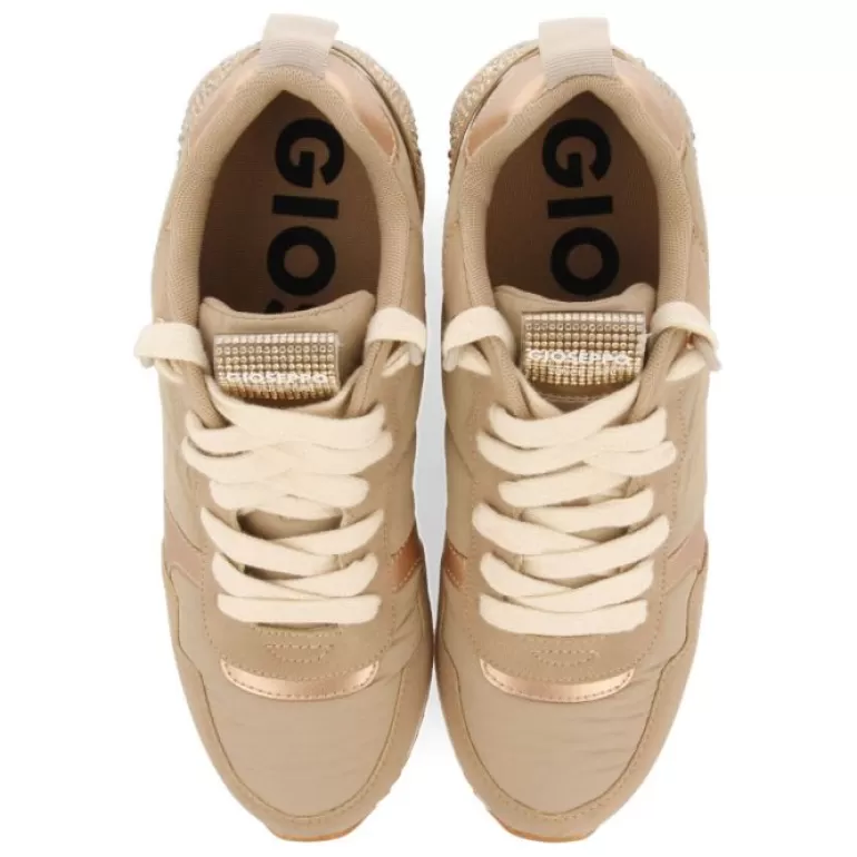 Gioseppo Sneakers*Allanton Women'S Beige Monochrome Sneakers With Inner Wedges And Crystals
