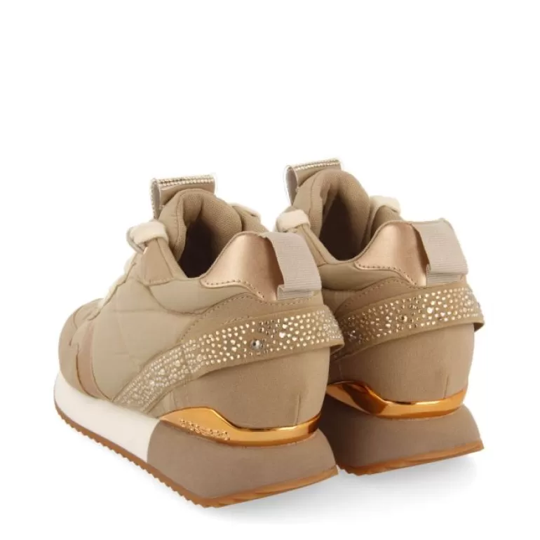 Gioseppo Sneakers*Allanton Women'S Beige Monochrome Sneakers With Inner Wedges And Crystals