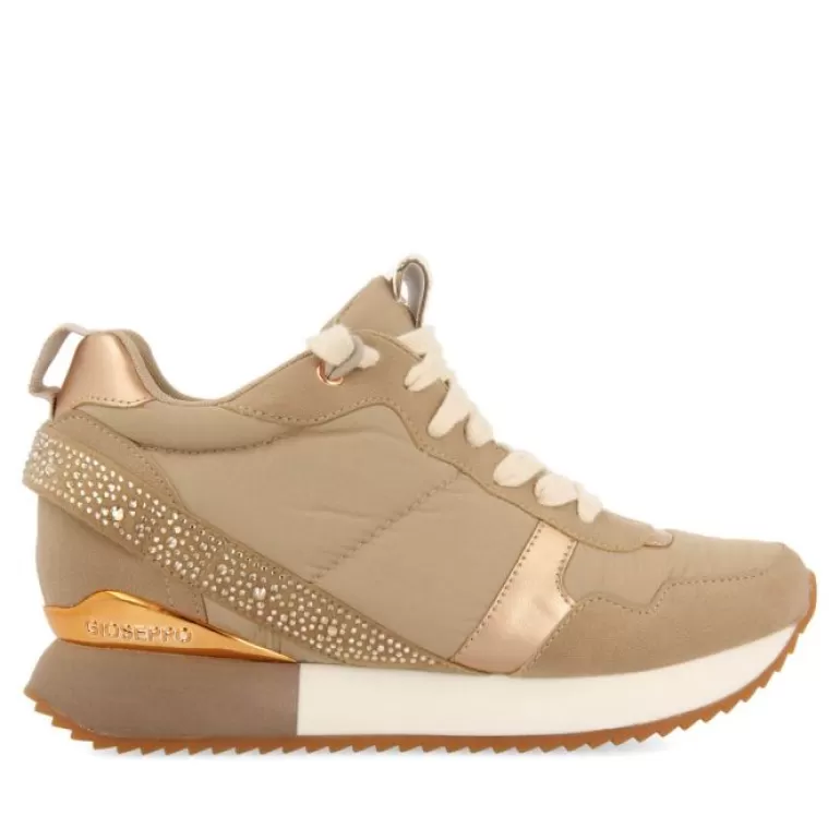 Gioseppo Sneakers*Allanton Women'S Beige Monochrome Sneakers With Inner Wedges And Crystals
