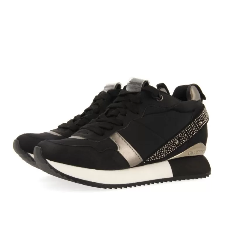 Gioseppo Sneakers*Allanton Women'S Black Monochrome Sneakers With Inner Wedges And Crystals
