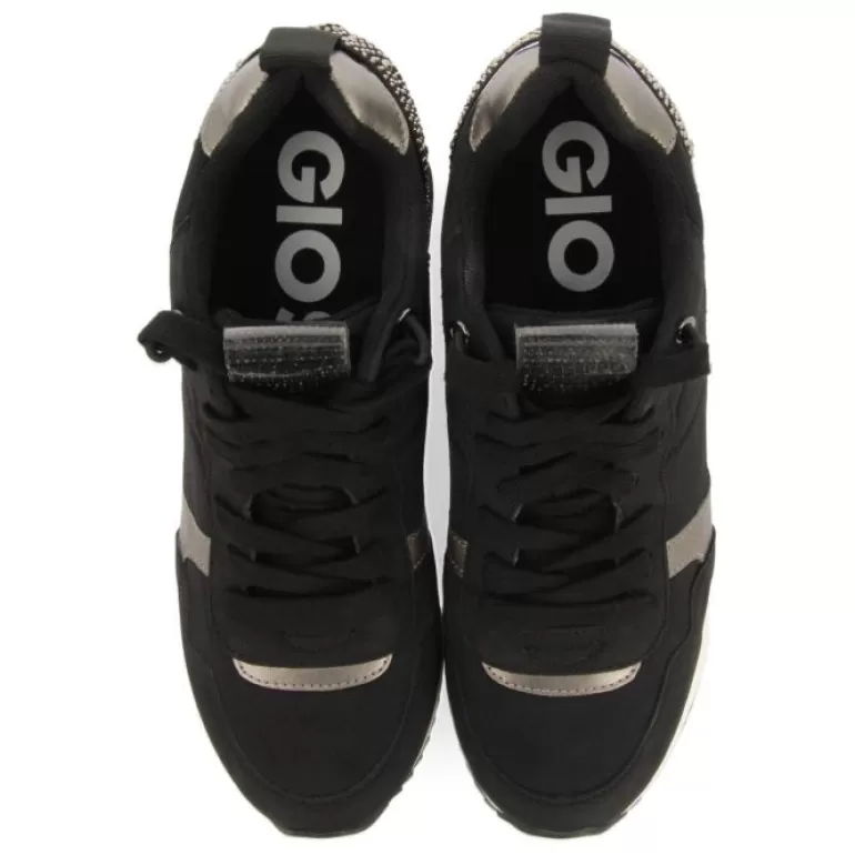 Gioseppo Sneakers*Allanton Women'S Black Monochrome Sneakers With Inner Wedges And Crystals