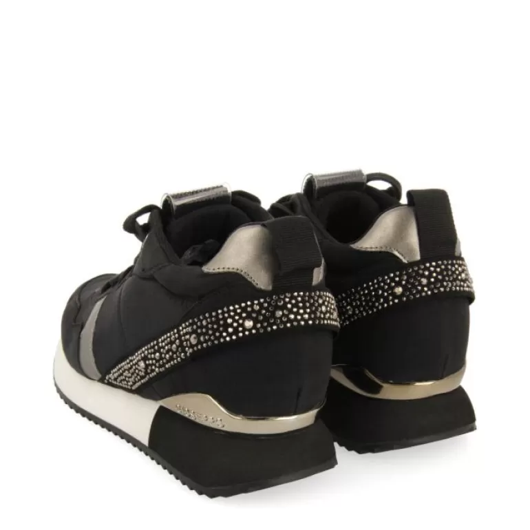 Gioseppo Sneakers*Allanton Women'S Black Monochrome Sneakers With Inner Wedges And Crystals