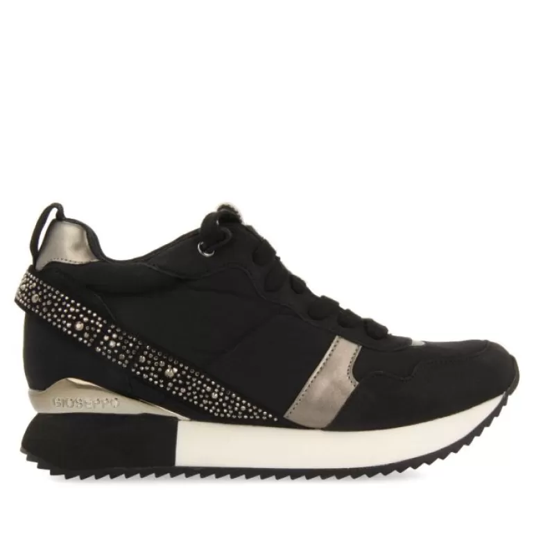 Gioseppo Sneakers*Allanton Women'S Black Monochrome Sneakers With Inner Wedges And Crystals