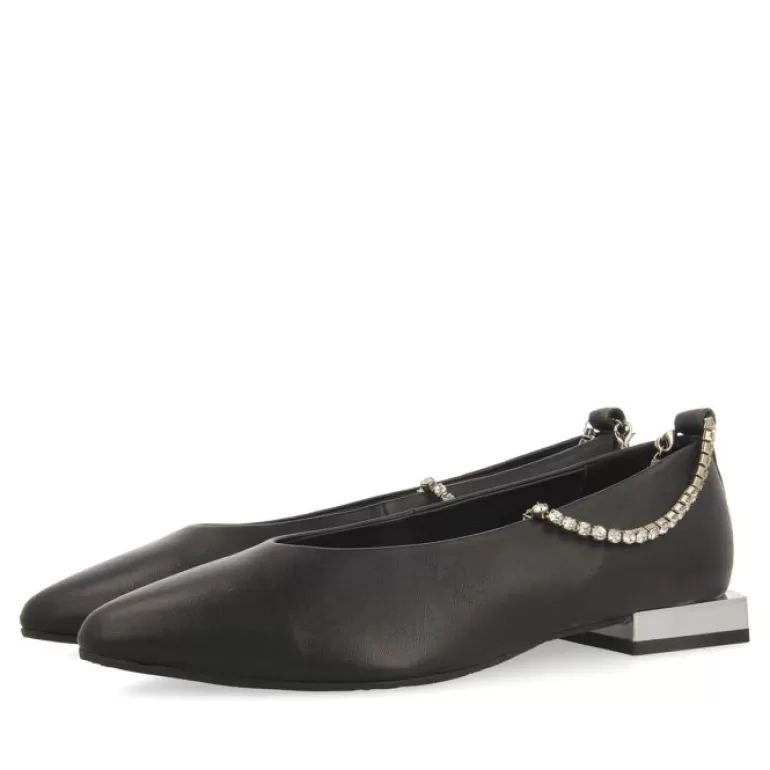 Gioseppo Ballet Pumps*Altlinster Women'S Black Leather Ballet Flats With Pointed Toes And A Crystal Strap