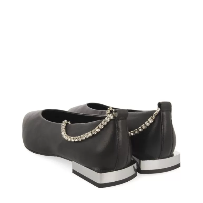 Gioseppo Ballet Pumps*Altlinster Women'S Black Leather Ballet Flats With Pointed Toes And A Crystal Strap