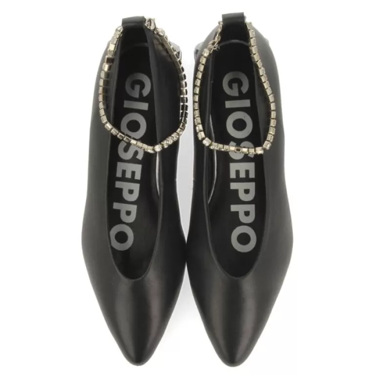 Gioseppo Ballet Pumps*Altlinster Women'S Black Leather Ballet Flats With Pointed Toes And A Crystal Strap