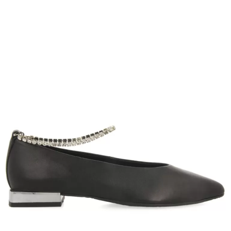 Gioseppo Ballet Pumps*Altlinster Women'S Black Leather Ballet Flats With Pointed Toes And A Crystal Strap