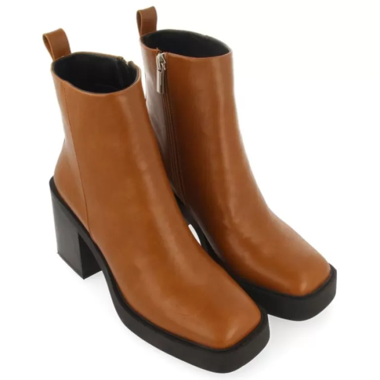 Gioseppo Boots & Ankle Boots*Altrier Women'S Tan Ankle Boots With Square Toes, Thick Platforms And Wide Heels