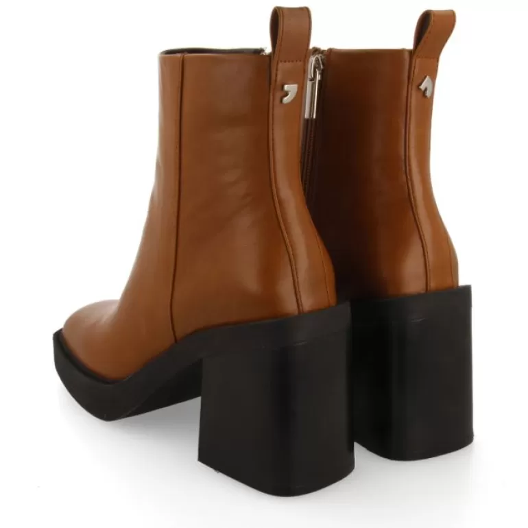 Gioseppo Boots & Ankle Boots*Altrier Women'S Tan Ankle Boots With Square Toes, Thick Platforms And Wide Heels