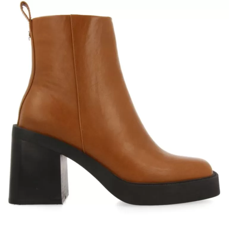 Gioseppo Boots & Ankle Boots*Altrier Women'S Tan Ankle Boots With Square Toes, Thick Platforms And Wide Heels