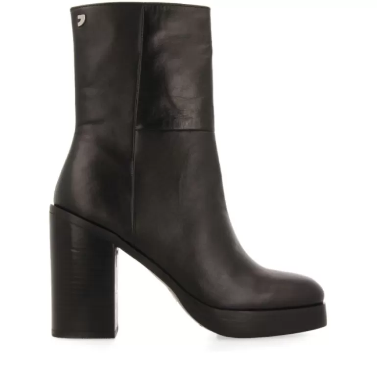 Gioseppo Boots & Ankle Boots*Andoya Women'S Black Leather Mid-Height Boots With Wide Heels And Platforms