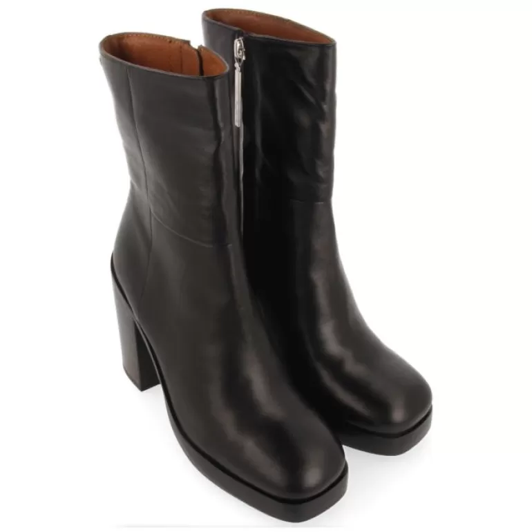 Gioseppo Boots & Ankle Boots*Andoya Women'S Black Leather Mid-Height Boots With Wide Heels And Platforms