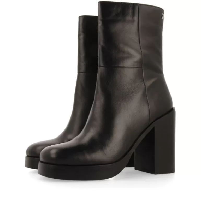 Gioseppo Boots & Ankle Boots*Andoya Women'S Black Leather Mid-Height Boots With Wide Heels And Platforms