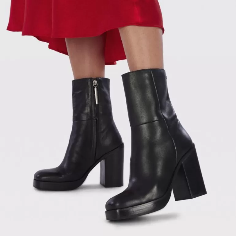 Gioseppo Boots & Ankle Boots*Andoya Women'S Black Leather Mid-Height Boots With Wide Heels And Platforms