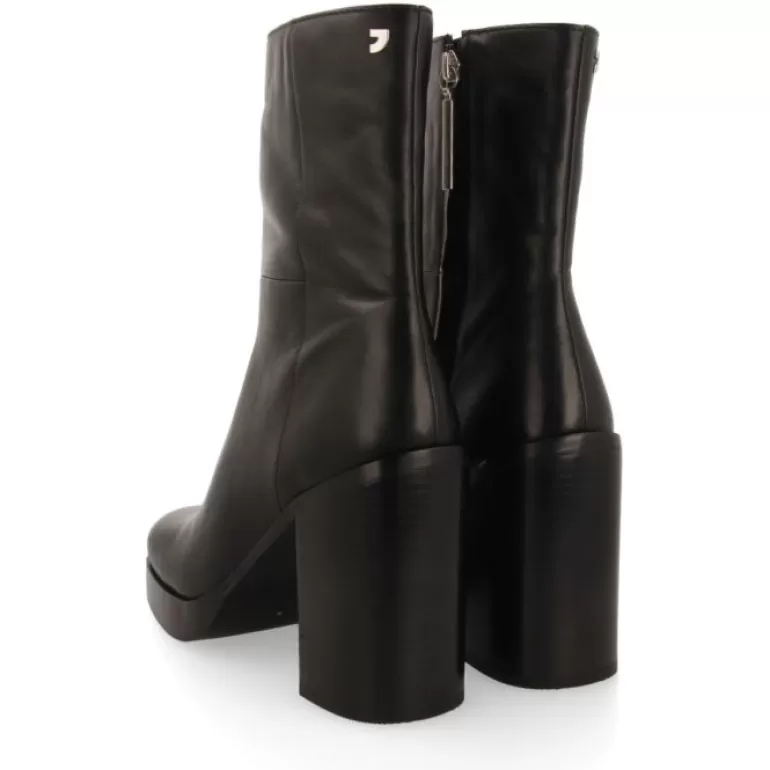 Gioseppo Boots & Ankle Boots*Andoya Women'S Black Leather Mid-Height Boots With Wide Heels And Platforms