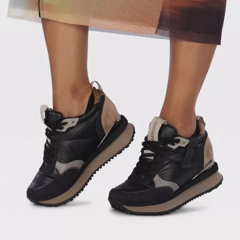 Gioseppo Sneakers*Anif Women'S Cushioned Black Monochrome Sneakers With Details And Inner Wedges