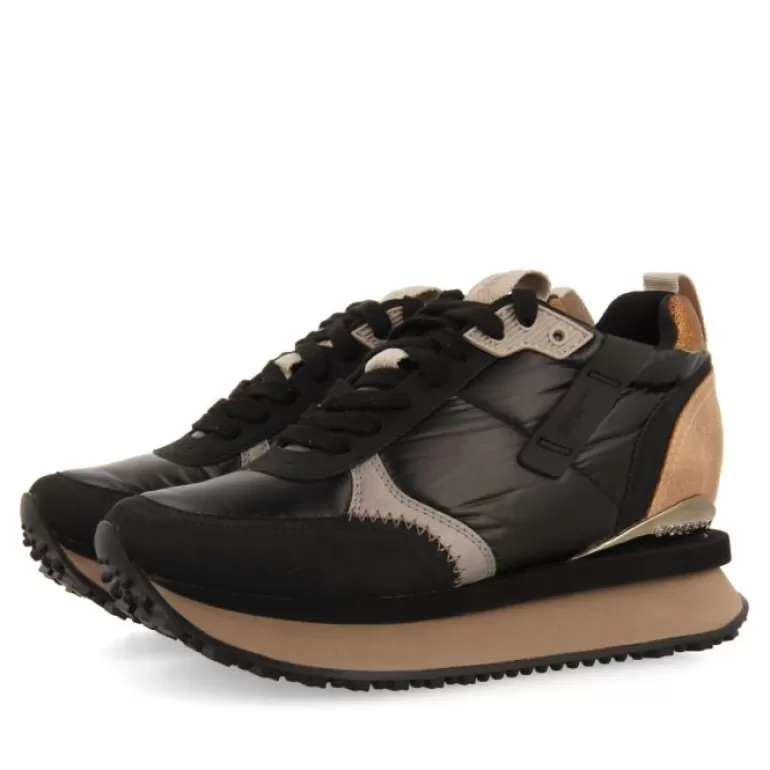 Gioseppo Sneakers*Anif Women'S Cushioned Black Monochrome Sneakers With Details And Inner Wedges