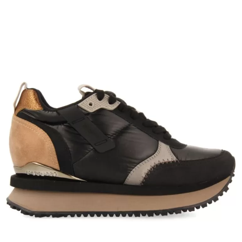 Gioseppo Sneakers*Anif Women'S Cushioned Black Monochrome Sneakers With Details And Inner Wedges