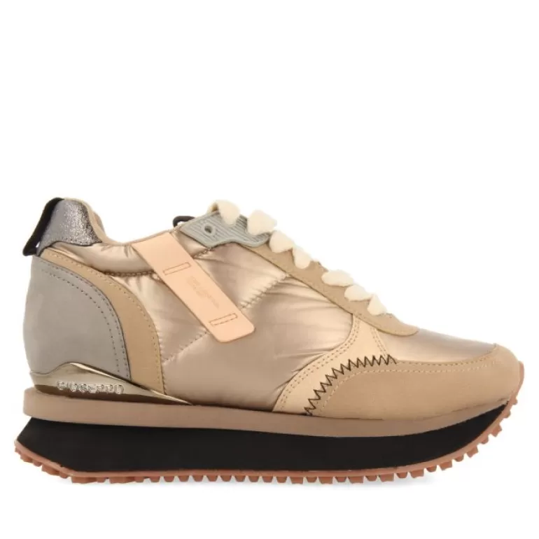 Gioseppo Sneakers*Anif Women'S Cushioned Gold Monochrome Sneakers With Details And Inner Wedges