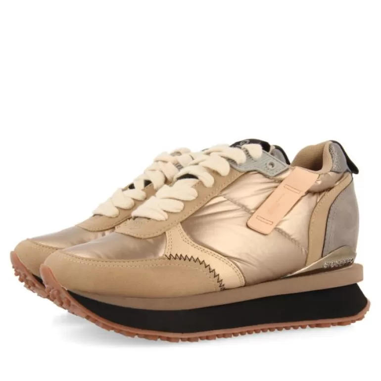 Gioseppo Sneakers*Anif Women'S Cushioned Gold Monochrome Sneakers With Details And Inner Wedges