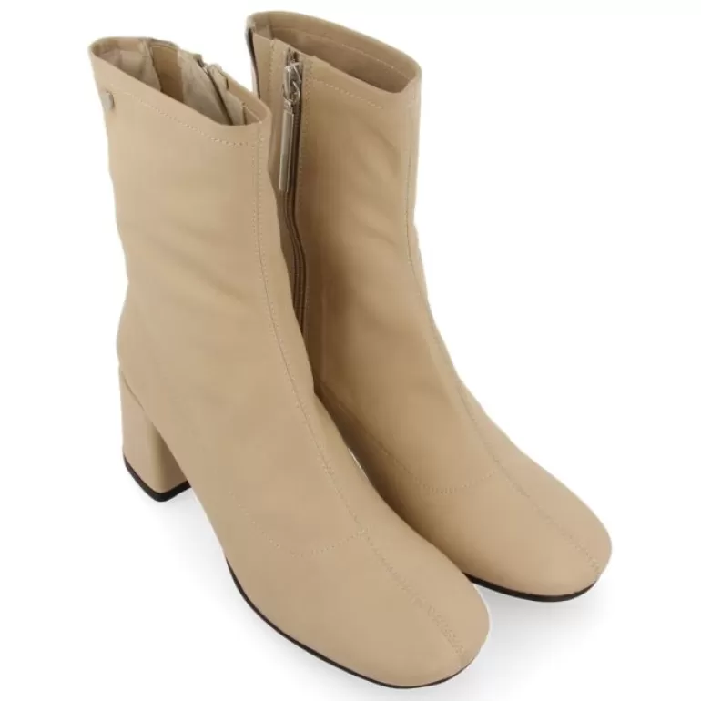 Gioseppo Boots & Ankle Boots*Artas Women'S Cream Leather Ankle Boots With Mid Heels And Round Toes