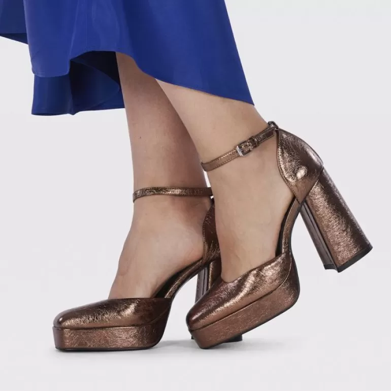 Gioseppo High Heels*Assynt Women'S Bronze Shoes With Wide Heels And Platforms