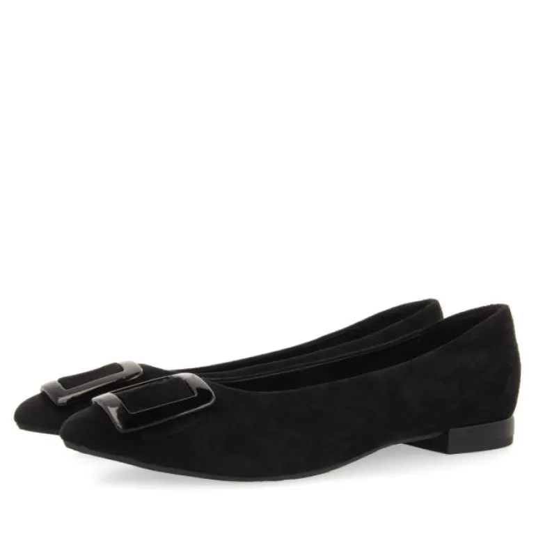 Gioseppo Ballet Pumps*Ballstad Women'S Black Leather Ballet Flats With A Patent Buckle