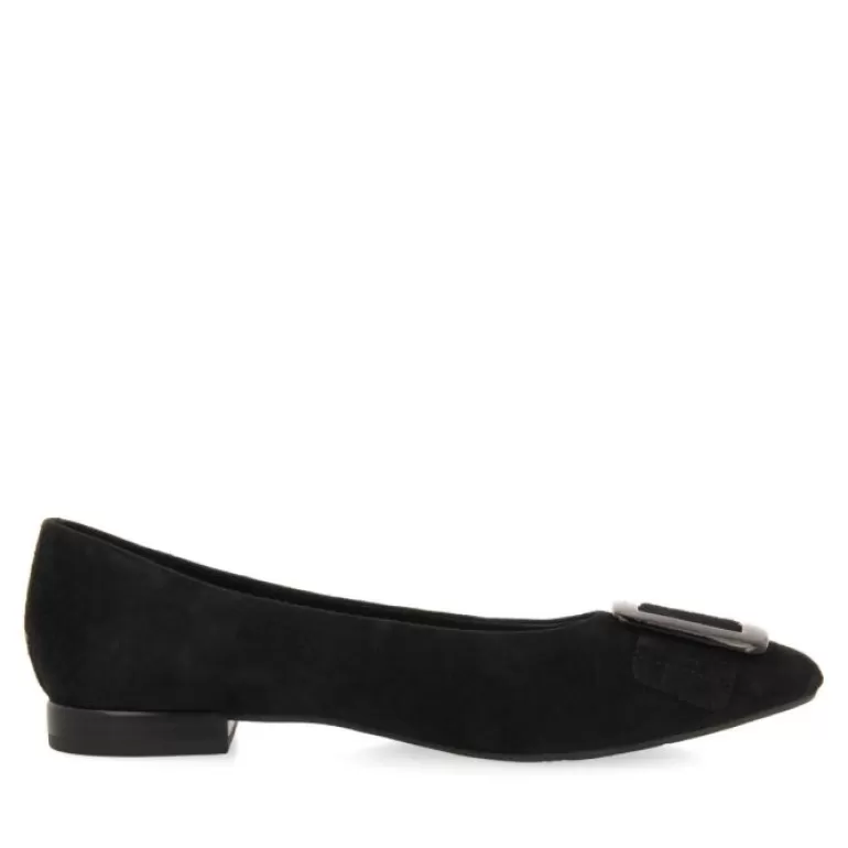 Gioseppo Ballet Pumps*Ballstad Women'S Black Leather Ballet Flats With A Patent Buckle