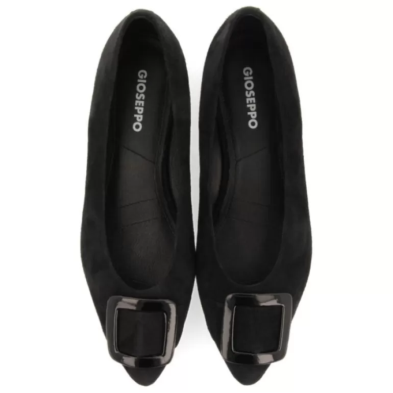 Gioseppo Ballet Pumps*Ballstad Women'S Black Leather Ballet Flats With A Patent Buckle