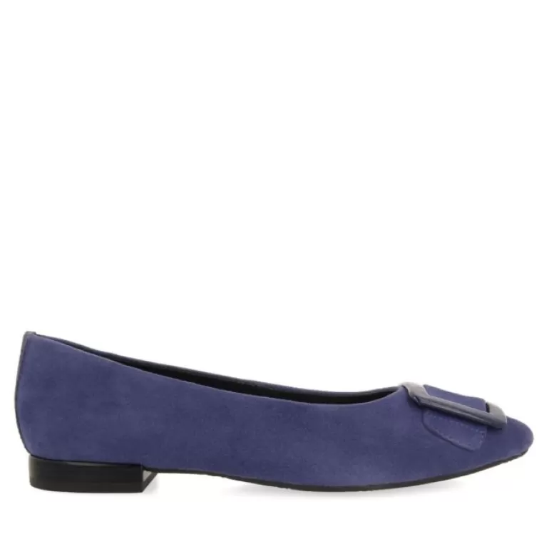 Gioseppo Ballet Pumps*Ballstad Women'S Navy Blue Leather Ballet Flats With A Patent Buckle