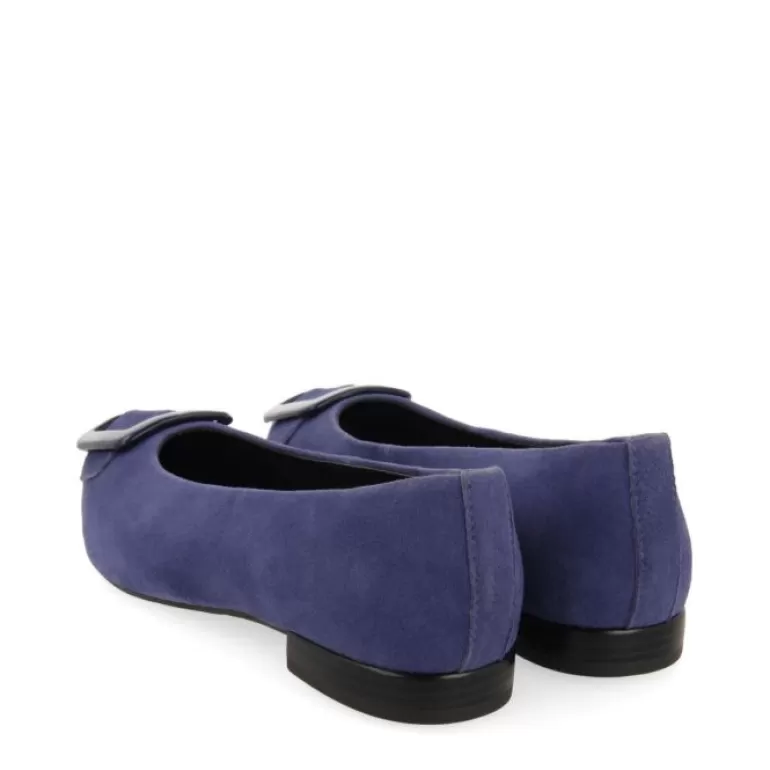 Gioseppo Ballet Pumps*Ballstad Women'S Navy Blue Leather Ballet Flats With A Patent Buckle