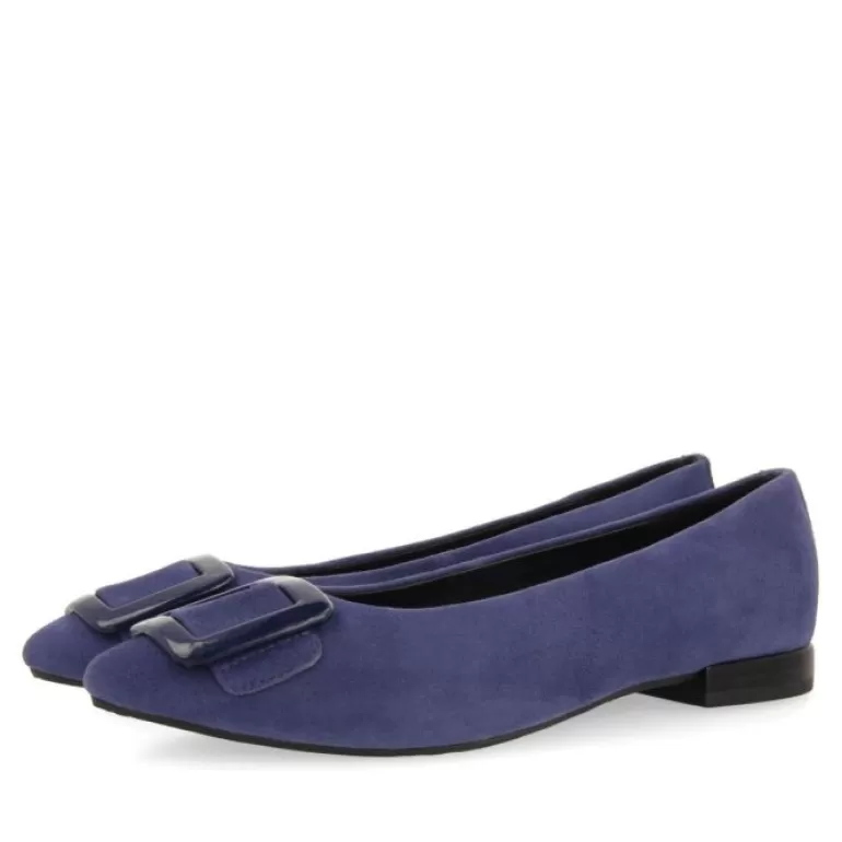 Gioseppo Ballet Pumps*Ballstad Women'S Navy Blue Leather Ballet Flats With A Patent Buckle
