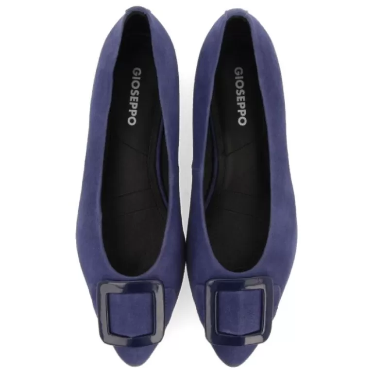 Gioseppo Ballet Pumps*Ballstad Women'S Navy Blue Leather Ballet Flats With A Patent Buckle