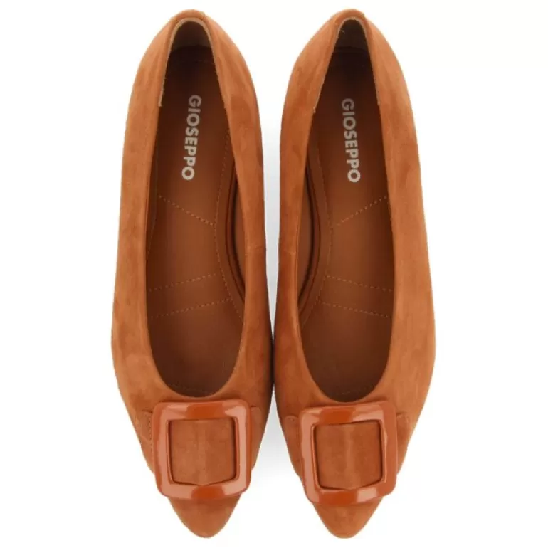 Gioseppo Ballet Pumps*Ballstad Women'S Tan Leather Ballet Flats With A Patent Buckle