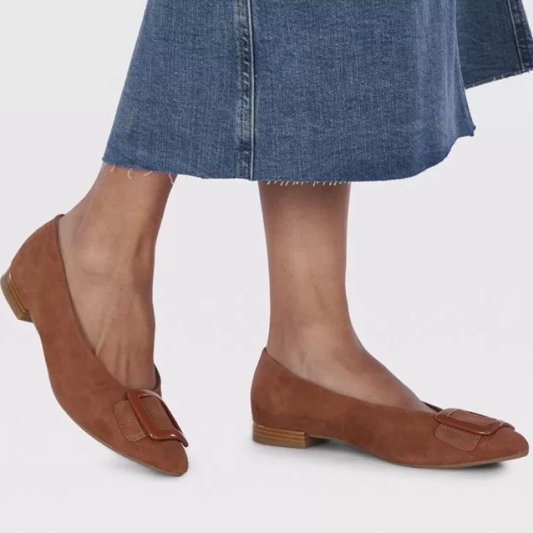 Gioseppo Ballet Pumps*Ballstad Women'S Tan Leather Ballet Flats With A Patent Buckle