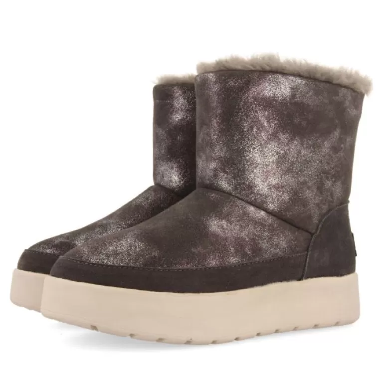 Gioseppo Boots & Ankle Boots*Banff Women'S Metallic Grey Split-Suede Shearling Boots