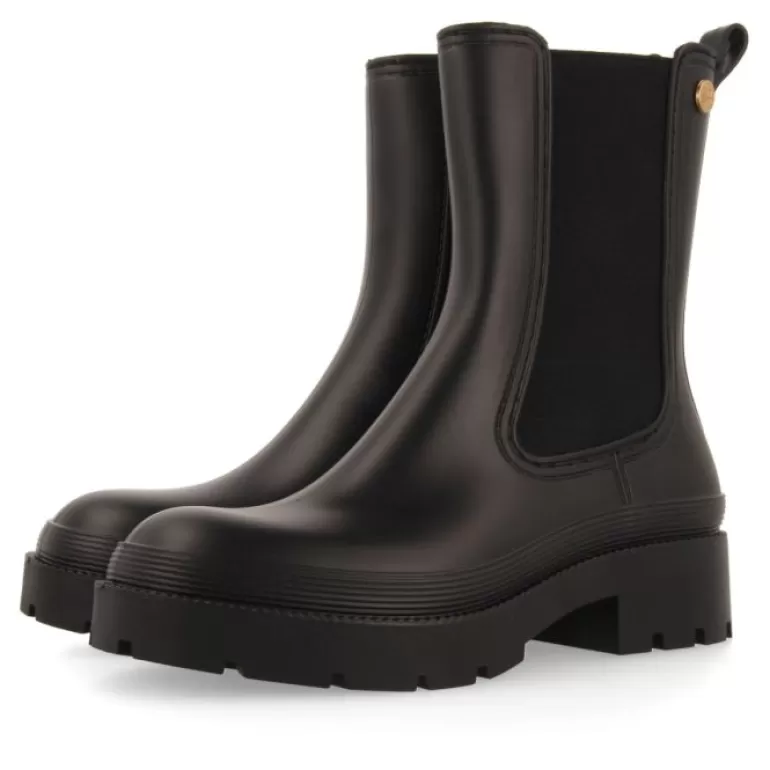 Gioseppo Boots & Ankle Boots*Bilston Women'S Short Black Welly Boots With Side Elastics