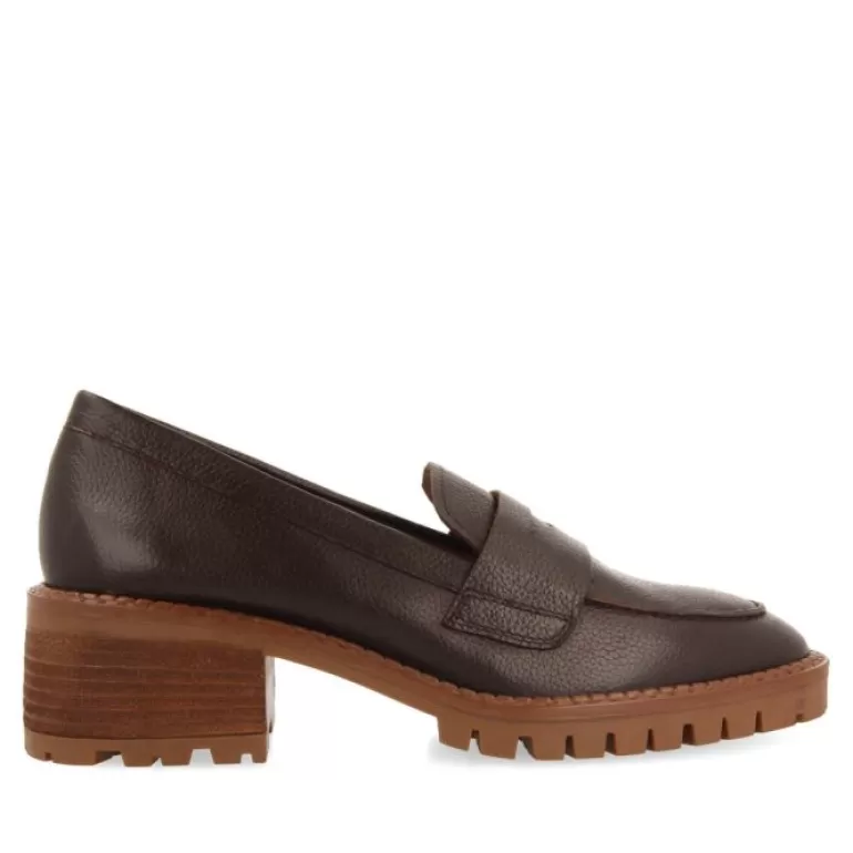 Gioseppo Loafers*Bismo Women'S Coffee-Coloured Leather Moccasins With Track Soles