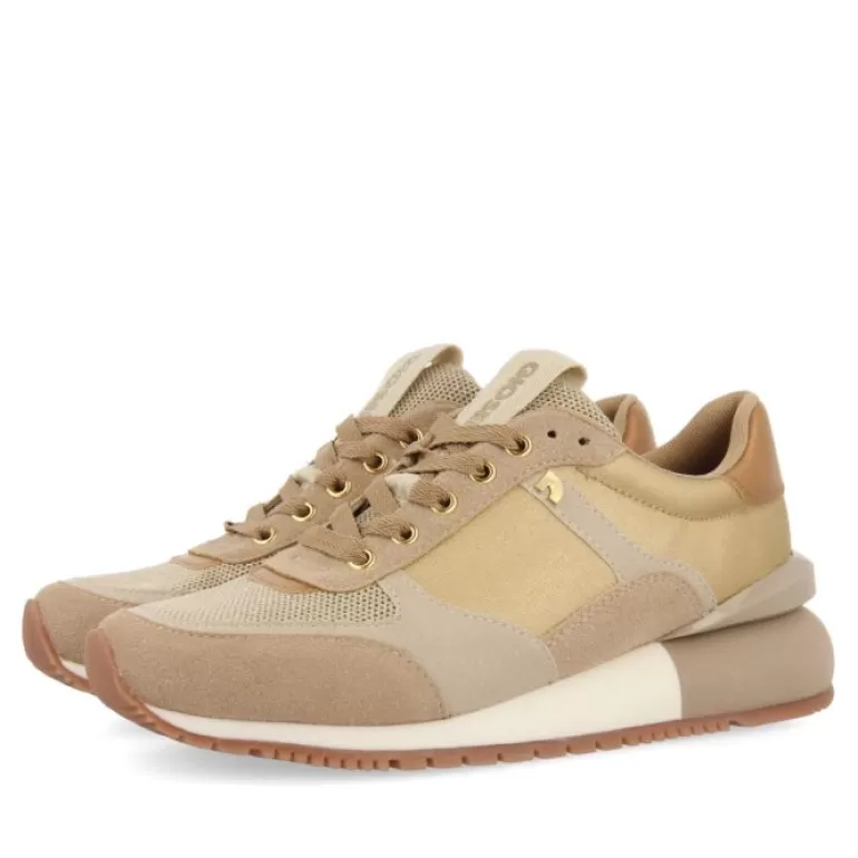 Gioseppo Sneakers*Ebenau Women'S Gold Monochrome Sneakers With Nylon Uppers And Half-Wedge Soles