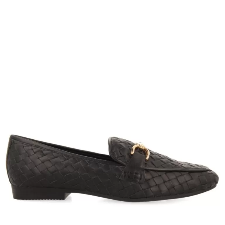 Gioseppo Loafers*Emery Women'S Black Braided Leather Moccasins