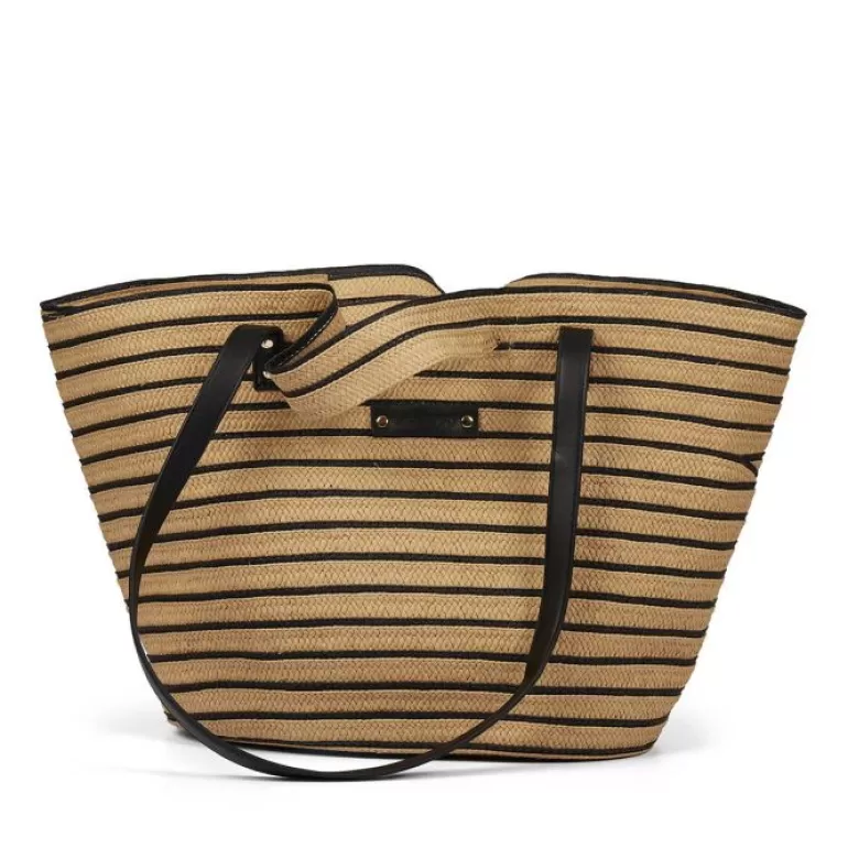 Gioseppo Tote Bags*Esley Women'S Black Stripy Raffia Straw Bag