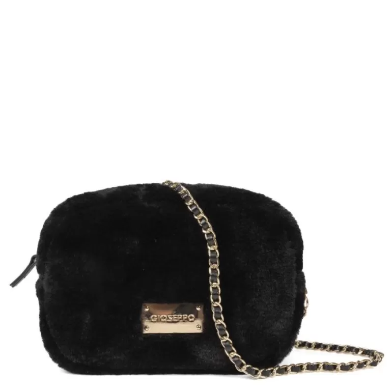 Gioseppo Shoulder Bags*Fiss Furry Black Bag With Chain Strap