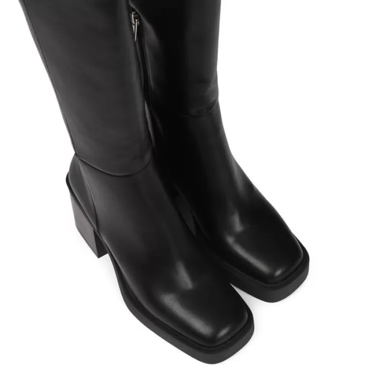 Gioseppo Boots & Ankle Boots*Goeblange Women'S Straight Black Knee-High Boots With Square Toes, A Thick Platform And Wide Heels