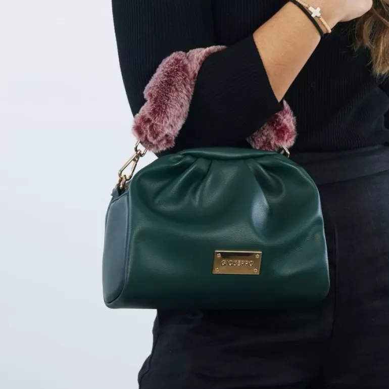 Gioseppo Mini Bags*Gravdal Frilly Green Bag With A Furry Handle