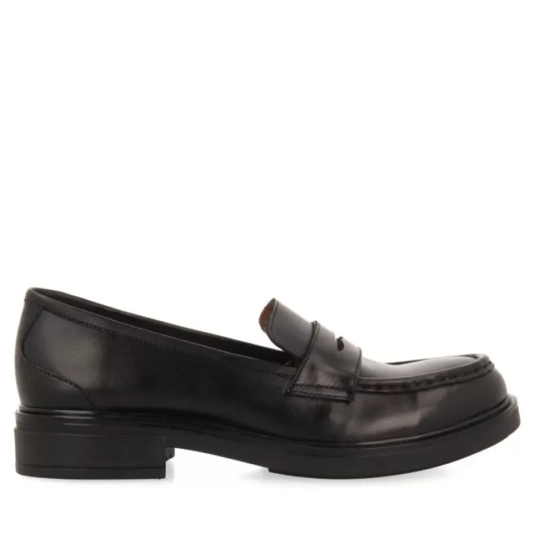 Gioseppo Loafers*Hallowell Women'S Black Leather Moccasins