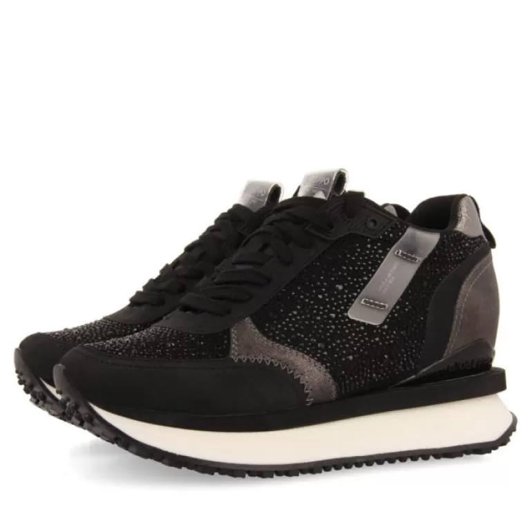 Gioseppo Sneakers*Hanko Women'S Black Monochrome Sneakers With Crystals